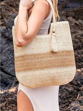 VALERIA TWO-TONE STRAW TOTE STRAW
